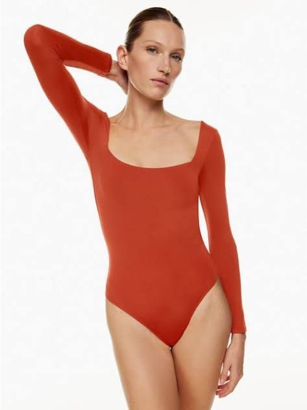 Aritzia Babaton Contour Squareneck Longsleeve Bodysuit - Corsa Red Top